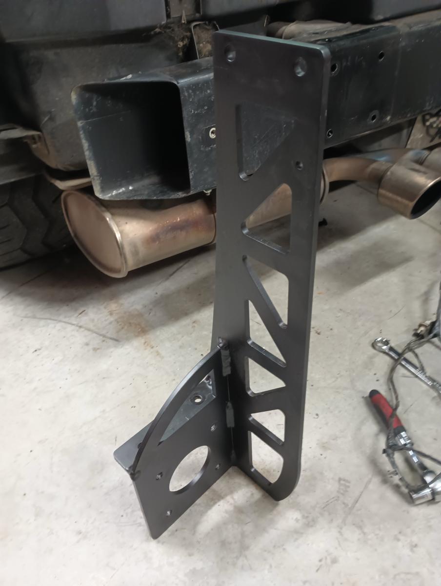 The left side chassis mount bracket, assembled and powder coated from the Shred Jesse DIY c5 Corvette Chassis mount wing