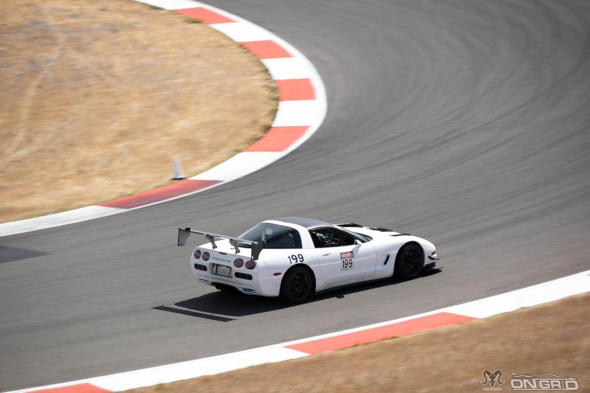 A full aero C5 Corvette on track at the Ridge, demonstrating how the QA1 Proma star coilovers can handle pretty darn good!
