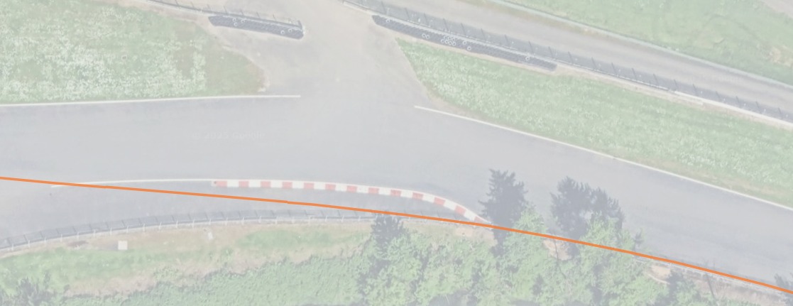 A zoomed in view of turn 9 on Jesse's best lap in Firelaps, demonstrating that the turn can now be cut as it has been repaved.