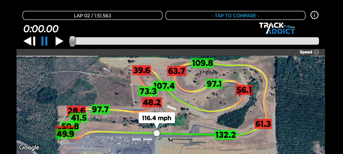 Track Addicts (mobile app) map overlay of Shred Jesse's Personal best of 1:51.5 at the ridge