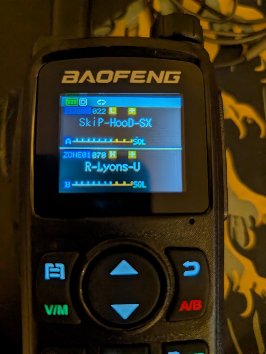 A picture of the Baofeng UV-28 Plus's screen and the text not taking advantage of the full width of the screen.
