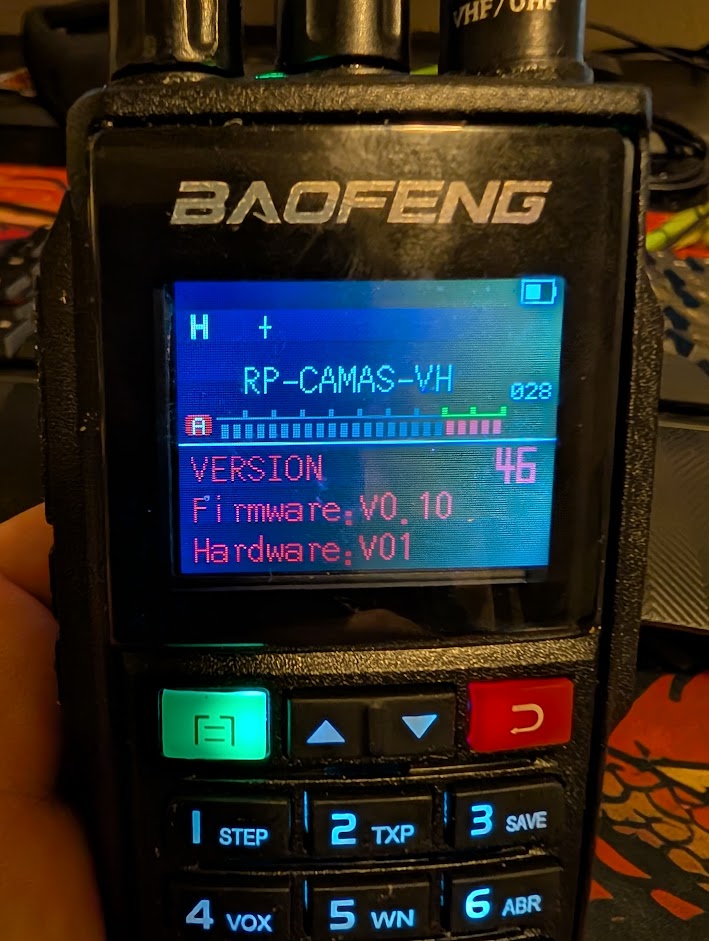 UV-22 radio info screen showing version of 0.1, and Hardware V01