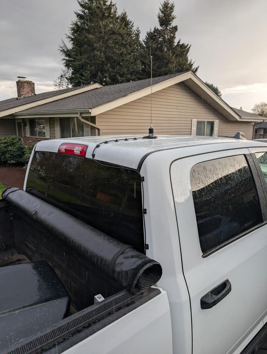 A roof mag mount antenna on a Ram-3500