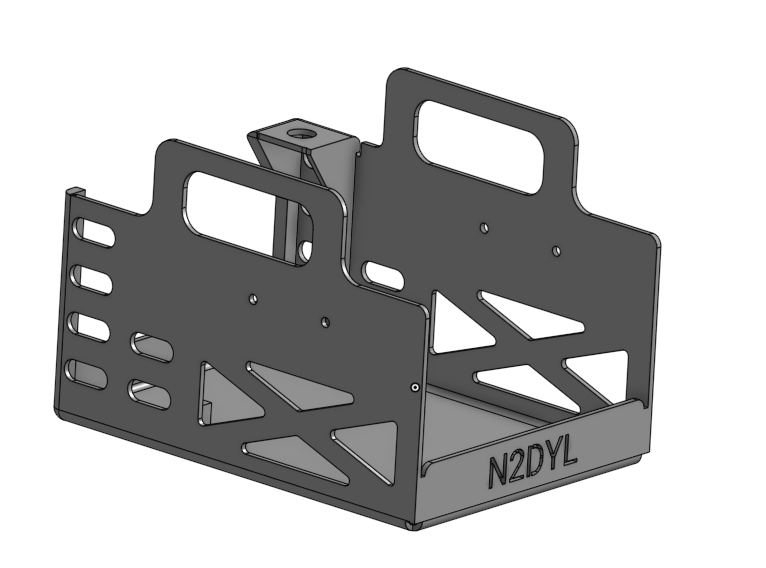 A CAD model of a 3d printable ICOM-5100 portable base station frame.
