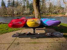 The Jackson Kayak Antix 3, 2 and 1 all lined up as viewed from the bow