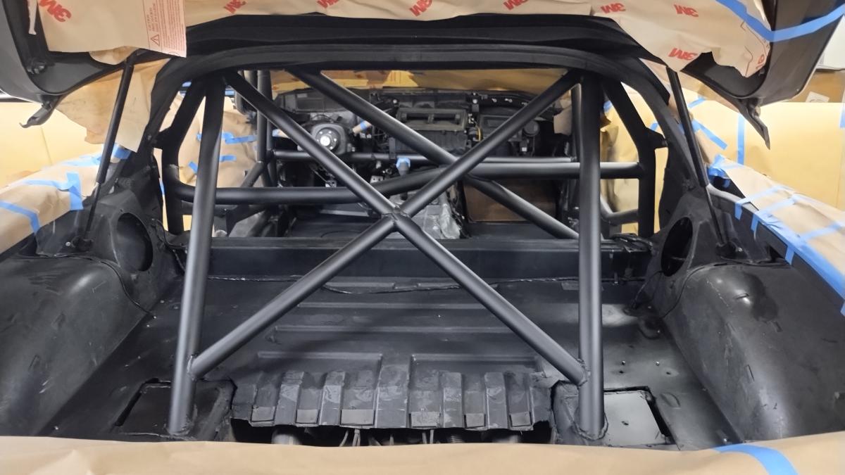 Painted rear view of the C5 Corvette trackspec roll cage